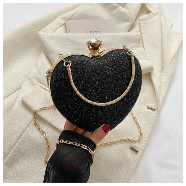 Evening Clutch Bag Women Bag Shiny Handbag Heart Shape Metal Clutches Bag Fashion Chain Shoulder Crossbody Bag Luxury Lady Purse Valentines Day Outfit - Image 6