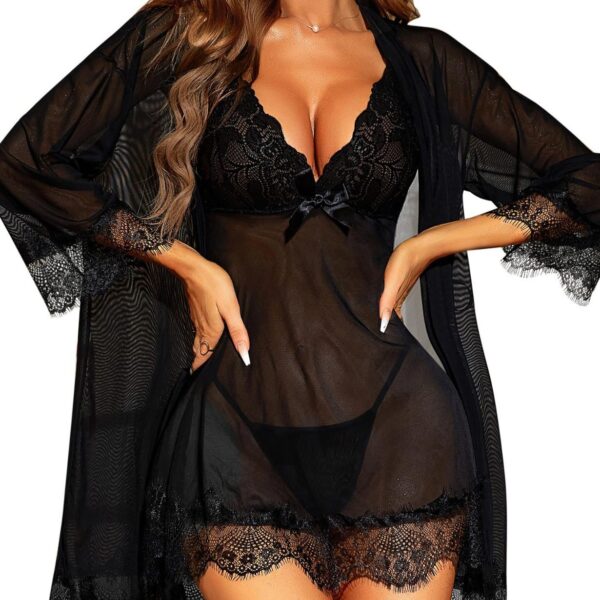 New Sexy Pajamas Home Overall Dress Set Plus Size Plump Girls Nightgown Sexy See-through Sexy Bridal Suit - Image 3