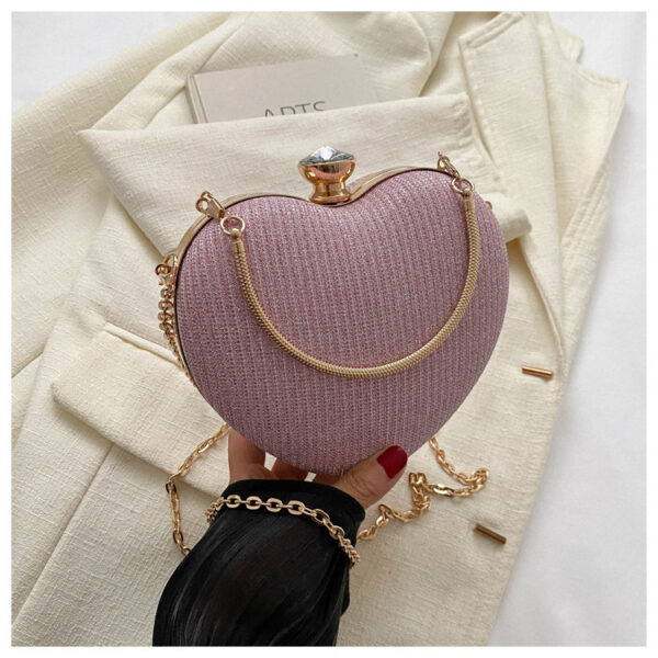 Evening Clutch Bag Women Bag Shiny Handbag Heart Shape Metal Clutches Bag Fashion Chain Shoulder Crossbody Bag Luxury Lady Purse Valentines Day Outfit - Image 9